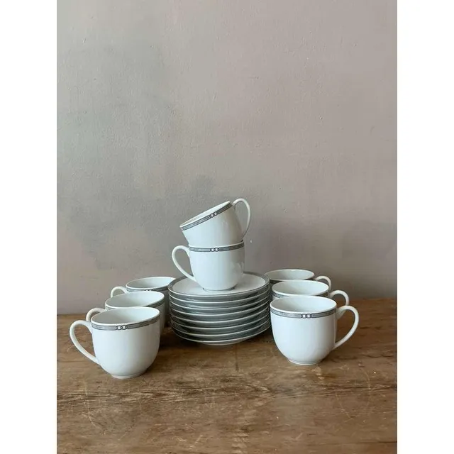 Vintage Boho Christofle "Alliance Grey" Tea Cups With Saucers - Set of 8 — additional photo 2