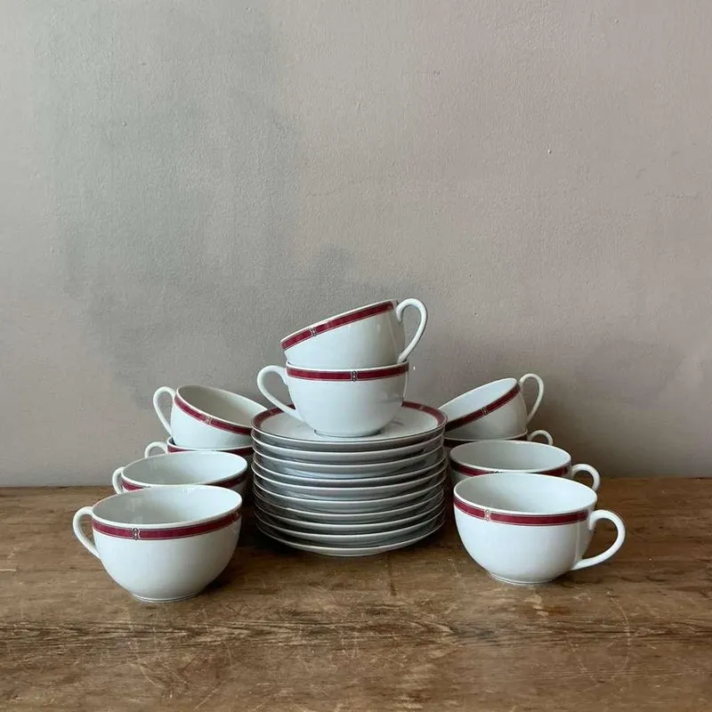 Vintage Boho Christofle "Oceana Red" Tea Cups With Saucers - Set of 11 — additional photo 1