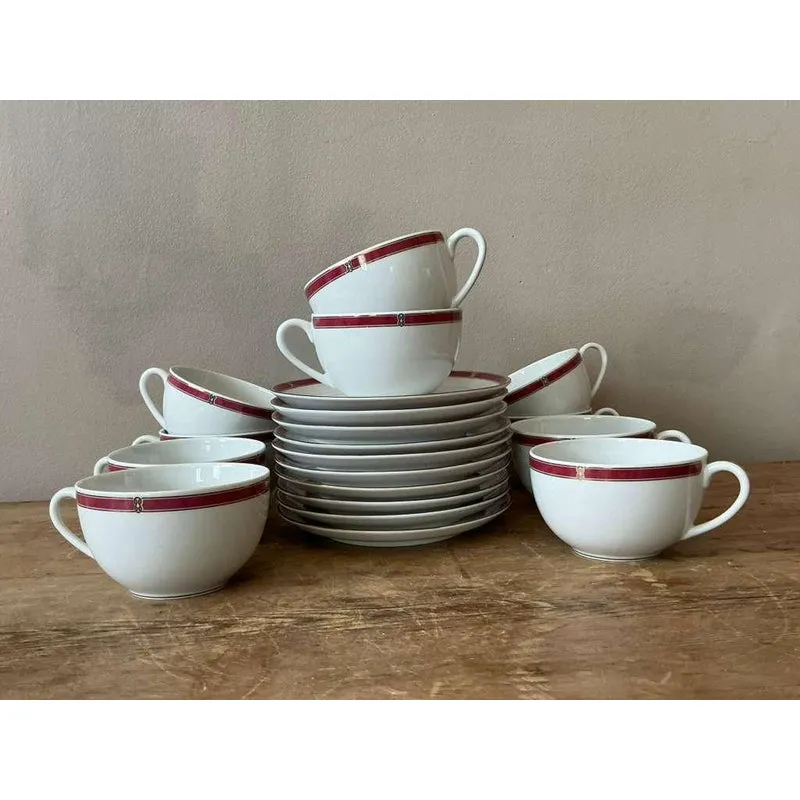 Vintage Boho Christofle "Oceana Red" Tea Cups With Saucers - Set of 11 — additional photo 2