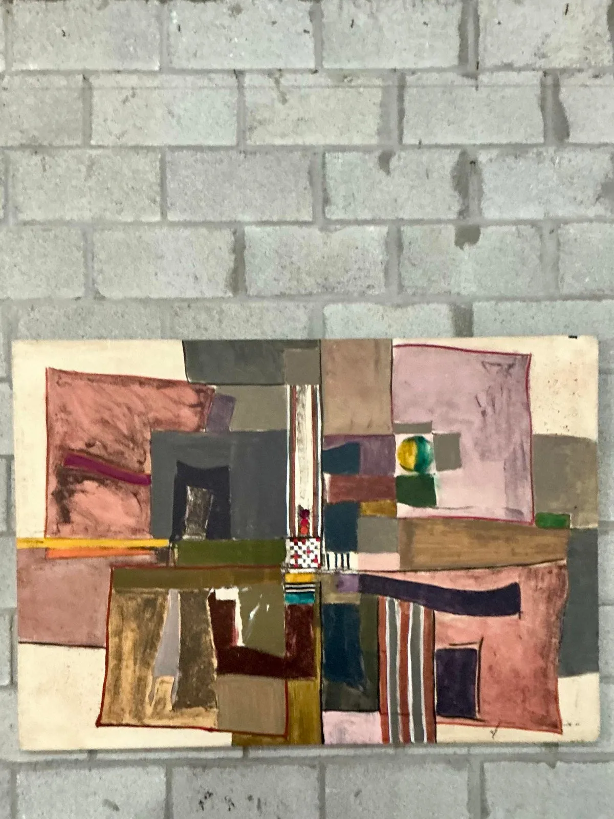 Vintage Boho Monumental Abstract Oil on Canvas - Canvas, 60W x 42H — additional photo 3