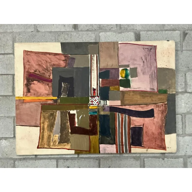 Vintage Boho Monumental Abstract Oil on Canvas - Canvas, 60W x 42H — additional photo 1