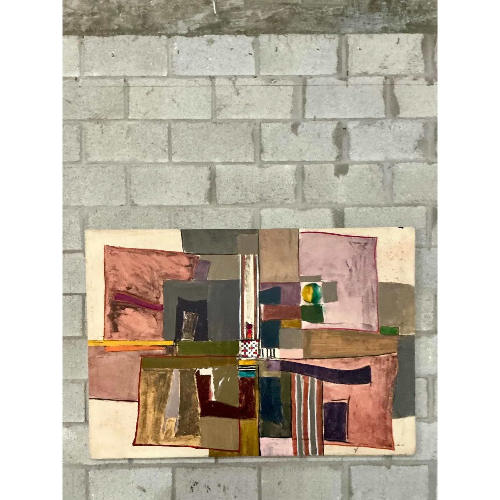 Vintage Boho Monumental Abstract Oil on Canvas - Canvas, 60W x 42H — additional photo 5