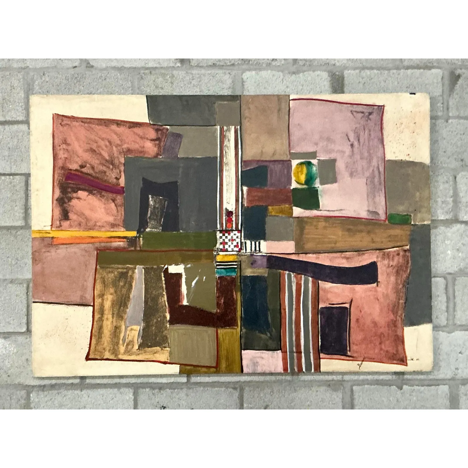 Vintage Boho Monumental Abstract Oil on Canvas - Canvas, 60W x 42H — additional photo 3