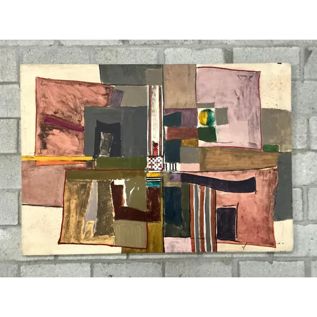 Vintage Boho Monumental Abstract Oil on Canvas - Canvas, 60W x 42H — additional photo 3