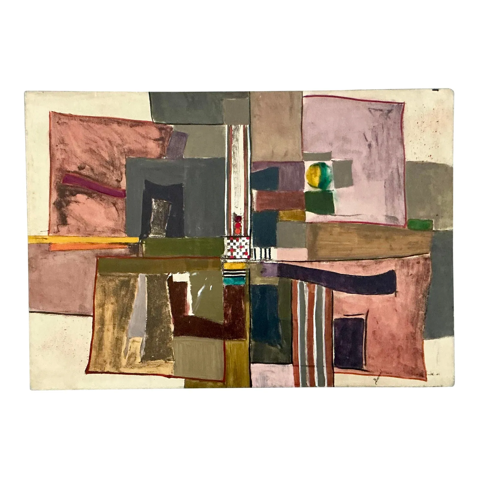 Vintage Boho Monumental Abstract Oil on Canvas - Canvas, 60W x 42H — additional photo 1
