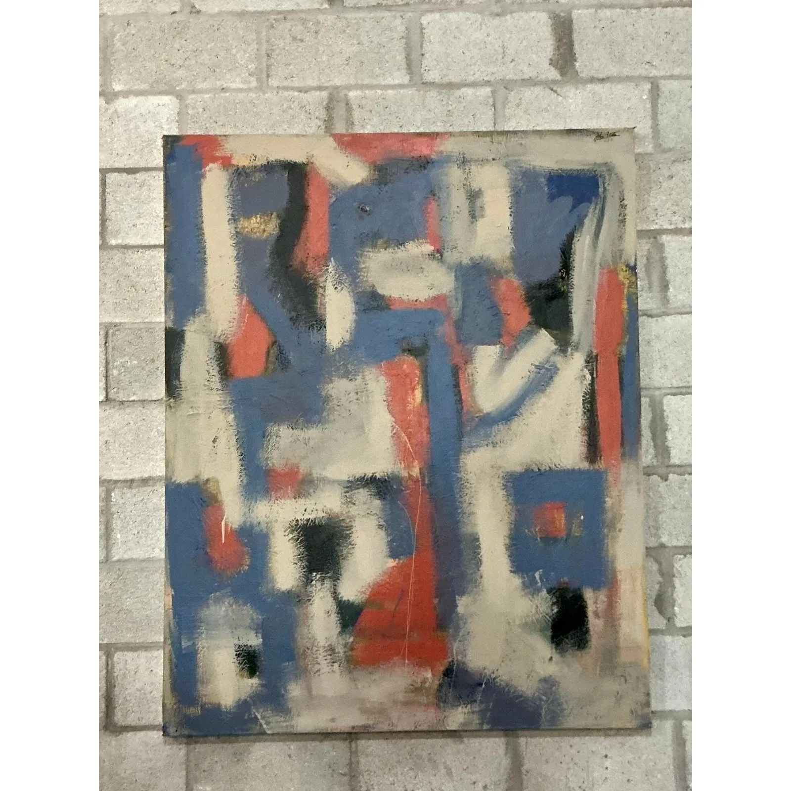 Vintage Boho Monumental Original Abstract Oil on Canvas - Canvas, 48W x 60H — additional photo 5