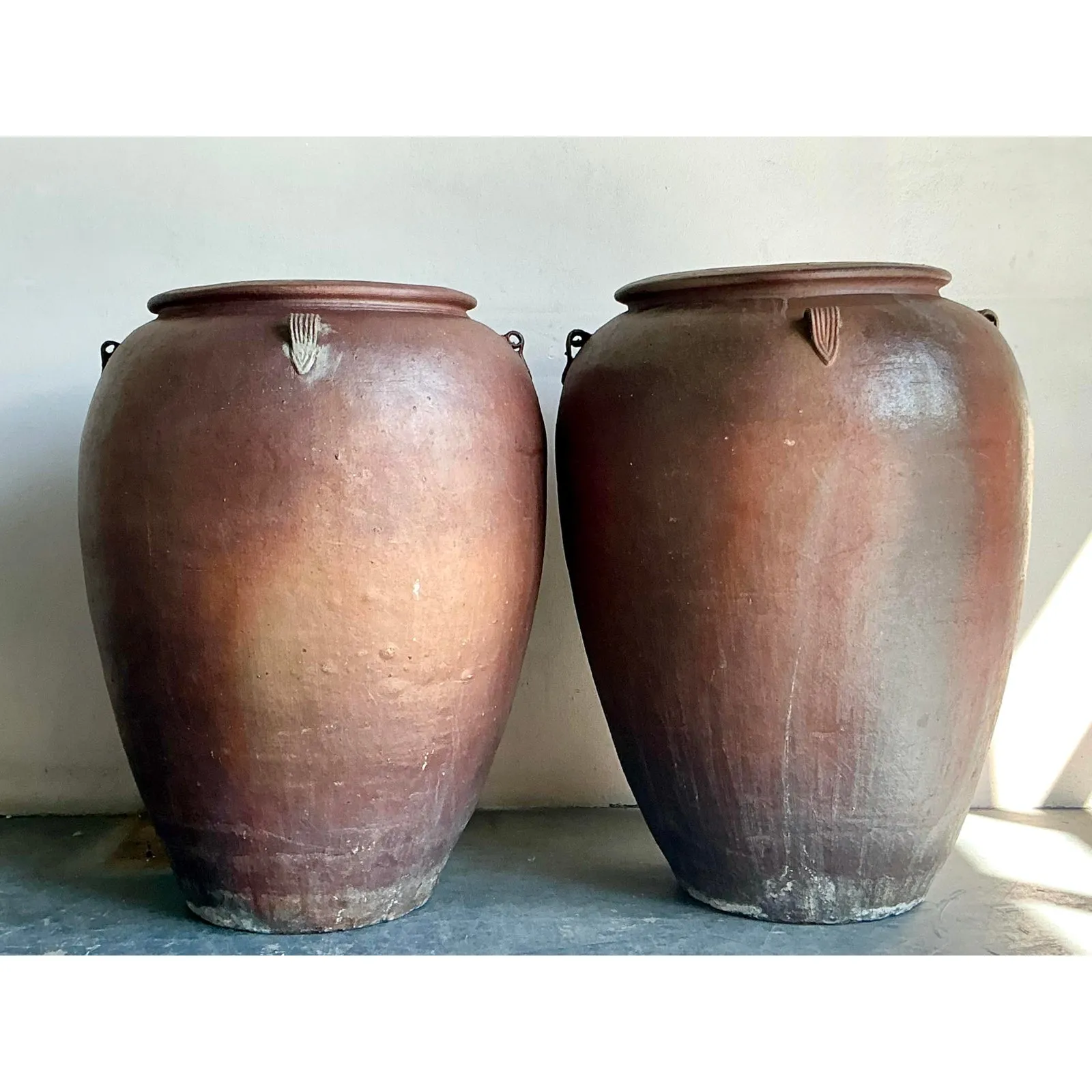 Vintage Boho Matte Glaze Ceramic Urns - A Pair — additional photo 3