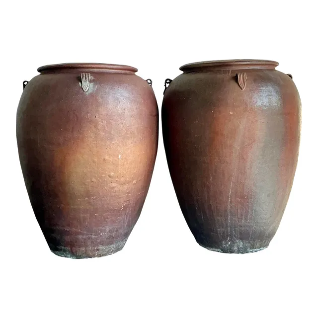 Vintage Boho Matte Glaze Ceramic Urns - A Pair — additional photo 1