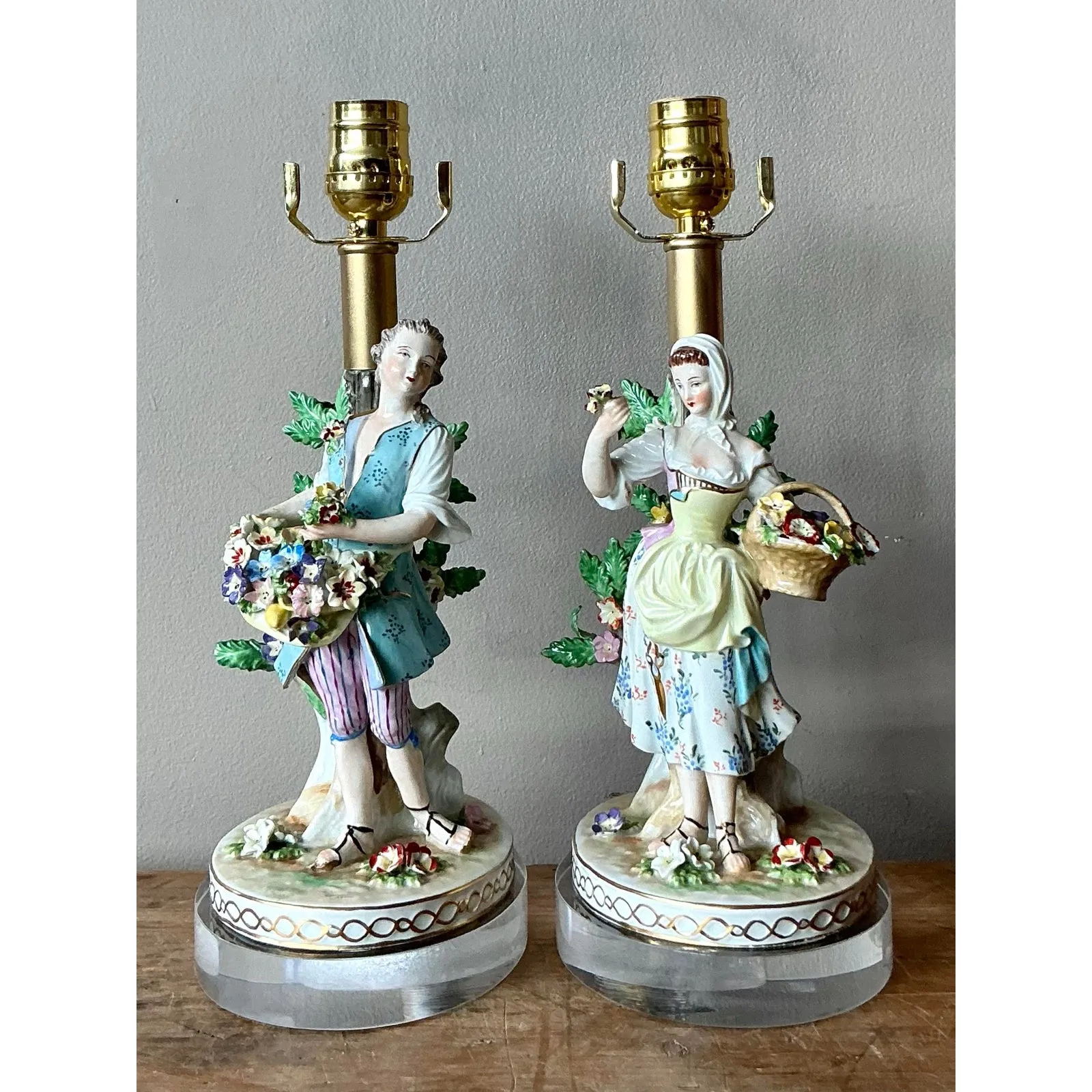 Vintage Regency German Dresden Porcelain Figure Lamps - A Pair — additional photo 3