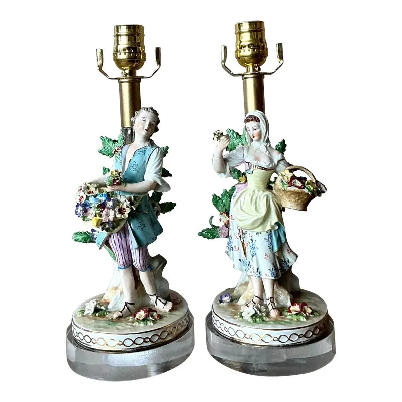 Vintage Regency German Dresden Porcelain Figure Lamps - A Pair — additional photo 5