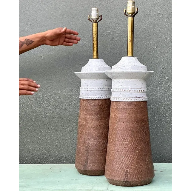 Vintage Boho Italian Ceramic Lamps After Bitossi — additional photo 8