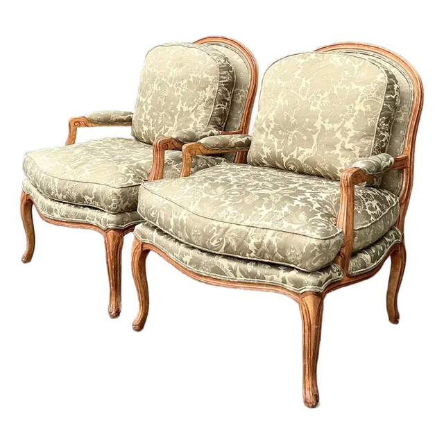 Vintage Regency Jacquard Fauteuil Chairs - A Pair — additional photo 1