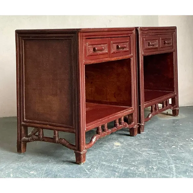 Vintage Regency Fretwork Bamboo Nightstands - A Pair — additional photo 2