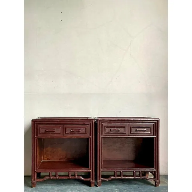 Vintage Regency Fretwork Bamboo Nightstands - A Pair — additional photo 6
