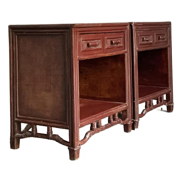 Vintage Regency Fretwork Bamboo Nightstands - A Pair — additional photo 1