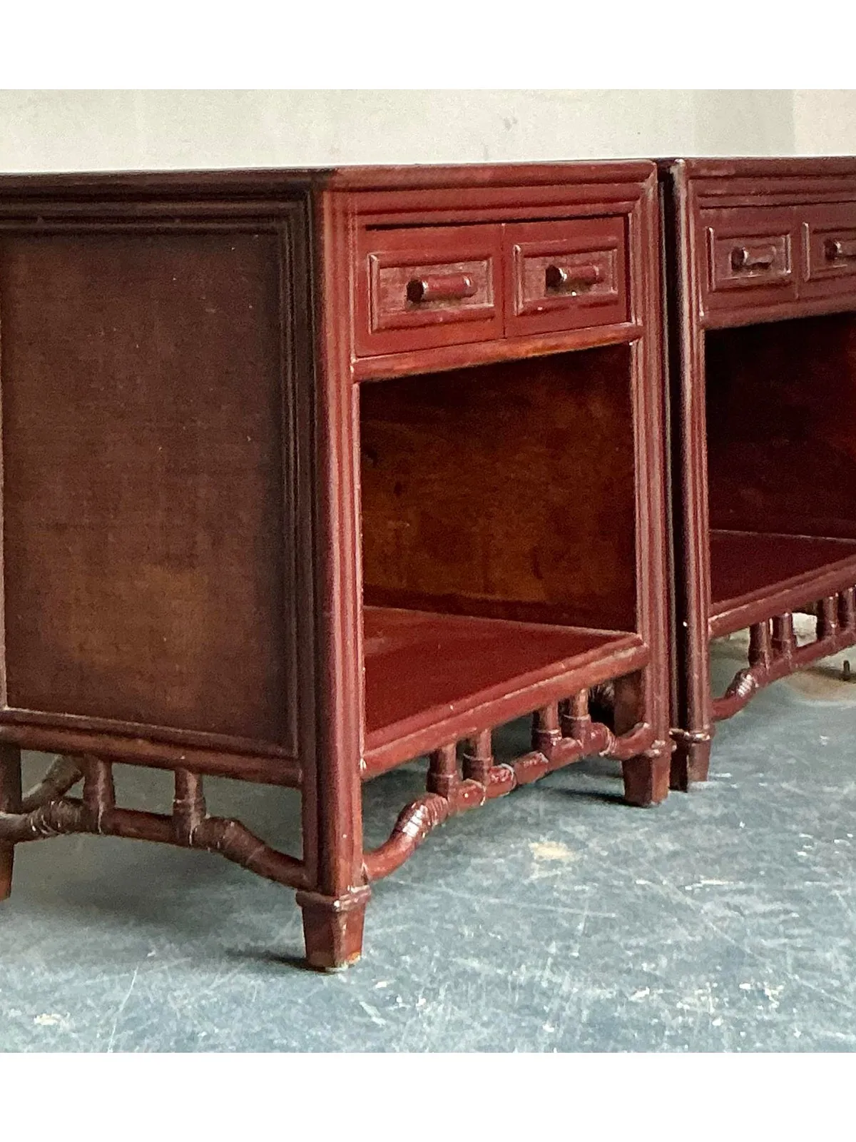 Vintage Regency Fretwork Bamboo Nightstands - A Pair — additional photo 3