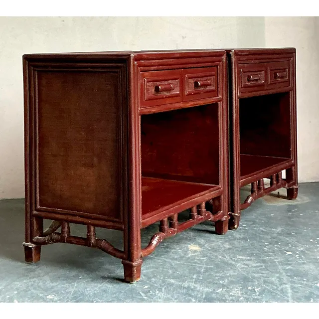 Vintage Regency Fretwork Bamboo Nightstands - A Pair — additional photo 3