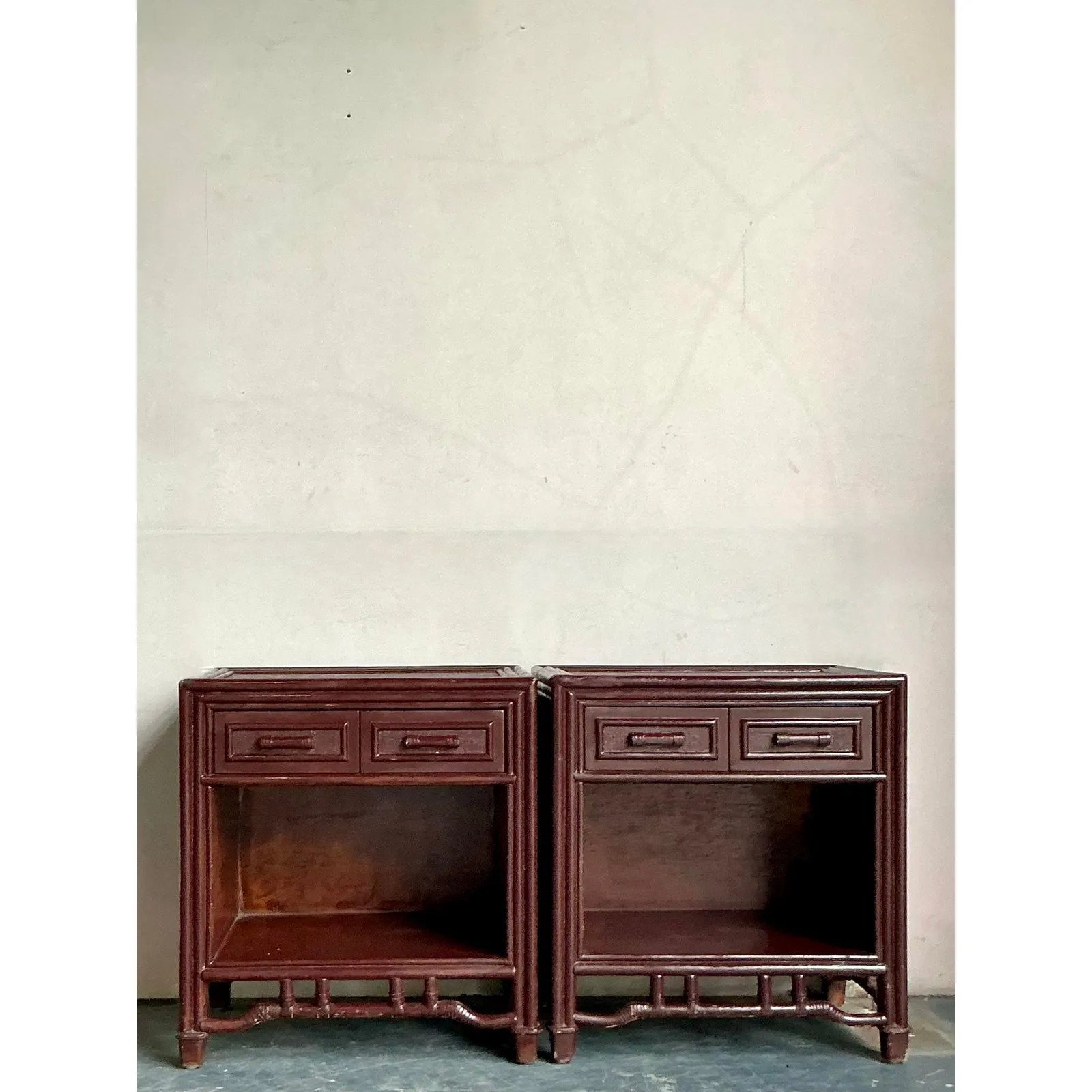 Vintage Regency Fretwork Bamboo Nightstands - A Pair — additional photo 8