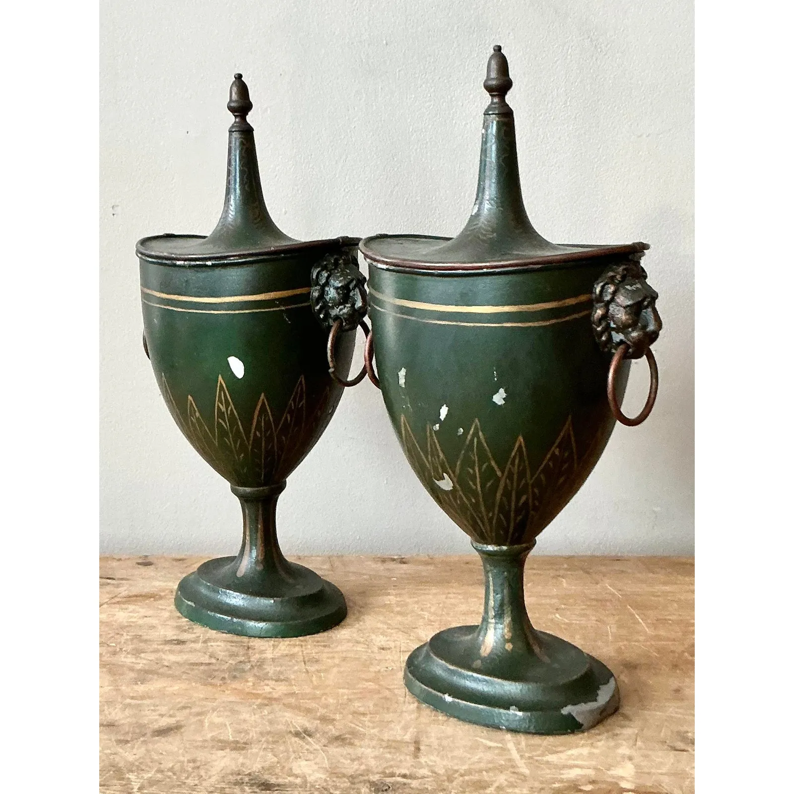 Vintage Boho Patinated French Tole Urns - A Pair — additional photo 4