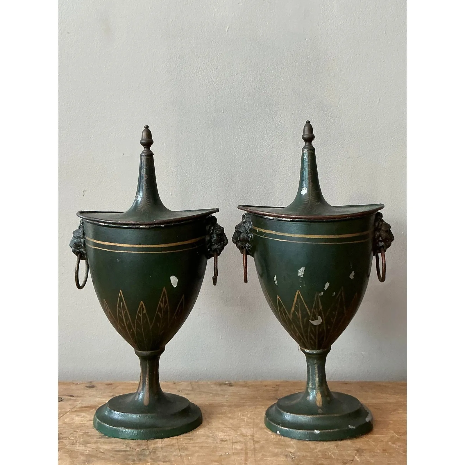 Vintage Boho Patinated French Tole Urns - A Pair — additional photo 5