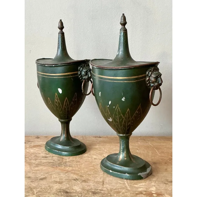 Vintage Boho Patinated French Tole Urns - A Pair — additional photo 6