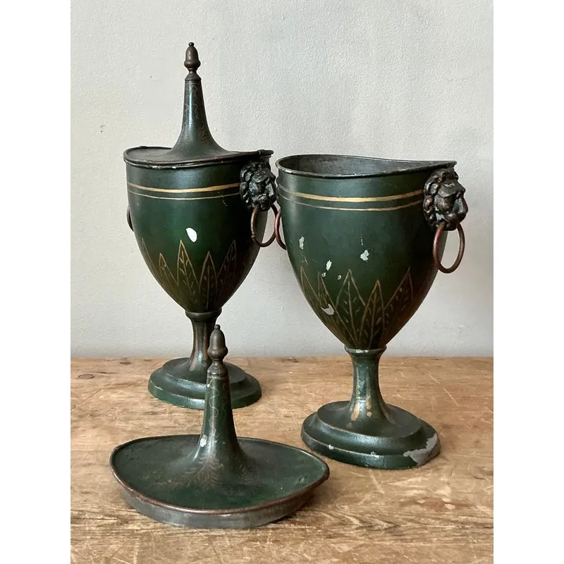 Vintage Boho Patinated French Tole Urns - A Pair — additional photo 7