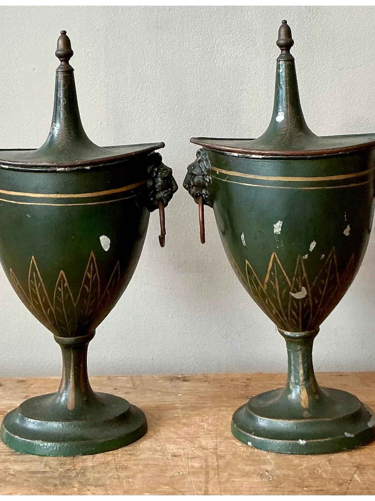 Vintage Boho Patinated French Tole Urns - A Pair — additional photo 1