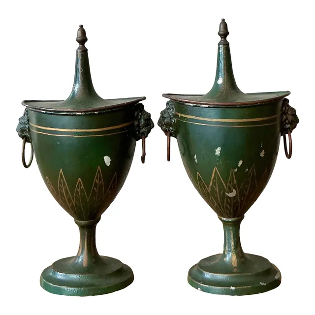 Vintage Boho Patinated French Tole Urns - A Pair — additional photo 1