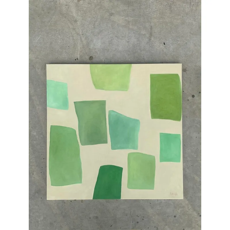 Vintage Boho Original Geometric Abstract Oil on Canvas - Canvas, 36W x 36H — additional photo 3