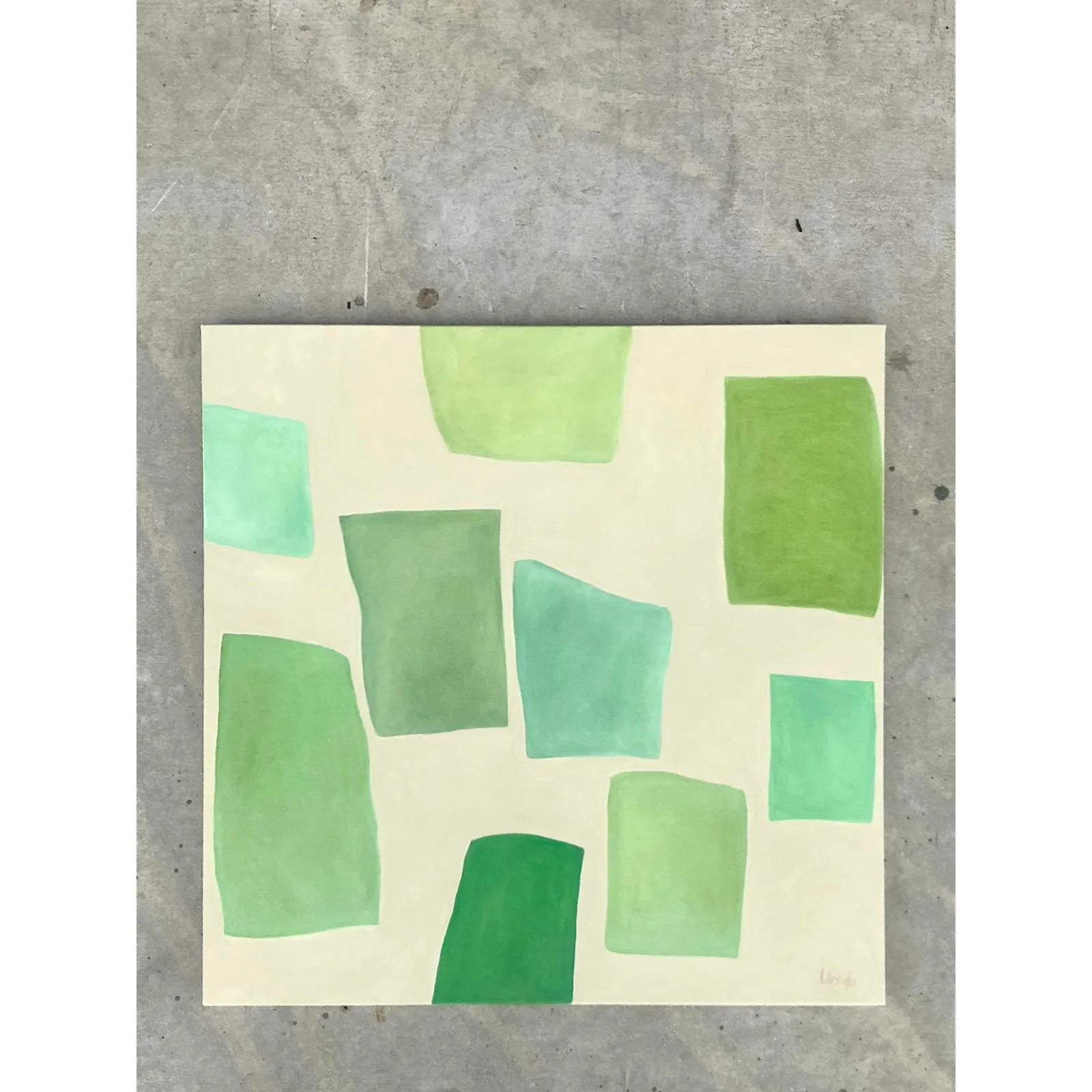 Vintage Boho Original Geometric Abstract Oil on Canvas - Canvas, 36W x 36H — additional photo 3
