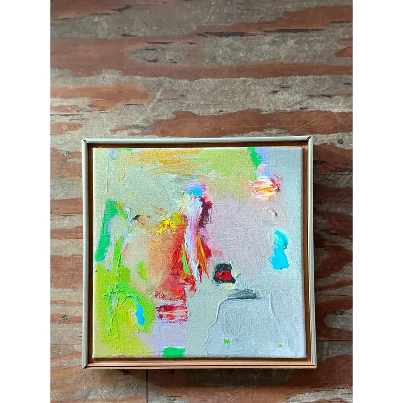 Vintage Boho 1980s Abstract Oil Painting on Canvas — additional photo 3