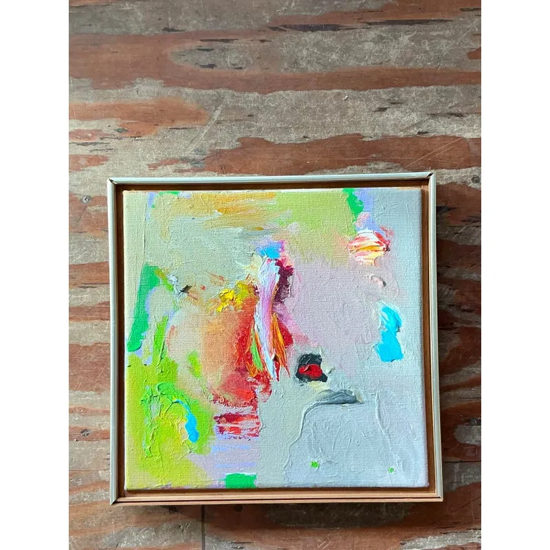 Vintage Boho 1980s Abstract Oil Painting on Canvas — additional photo 6