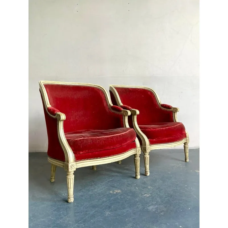 Vintage Regency Distressed Velvet Bergere Chairs - A Pair — additional photo 4
