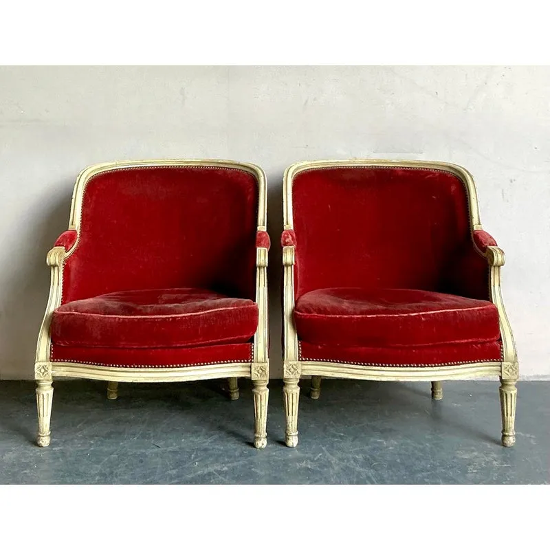 Vintage Regency Distressed Velvet Bergere Chairs - A Pair — additional photo 2