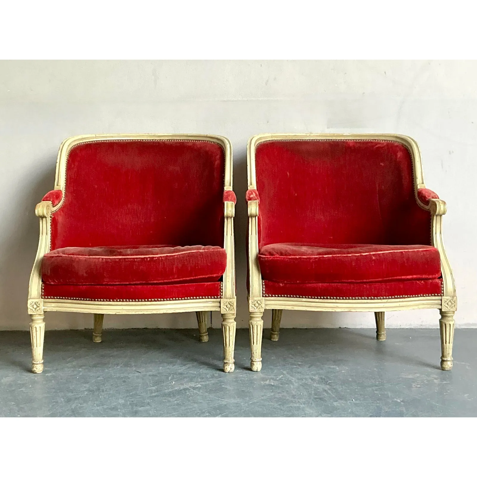 Vintage Regency Distressed Velvet Bergere Chairs - A Pair — additional photo 3