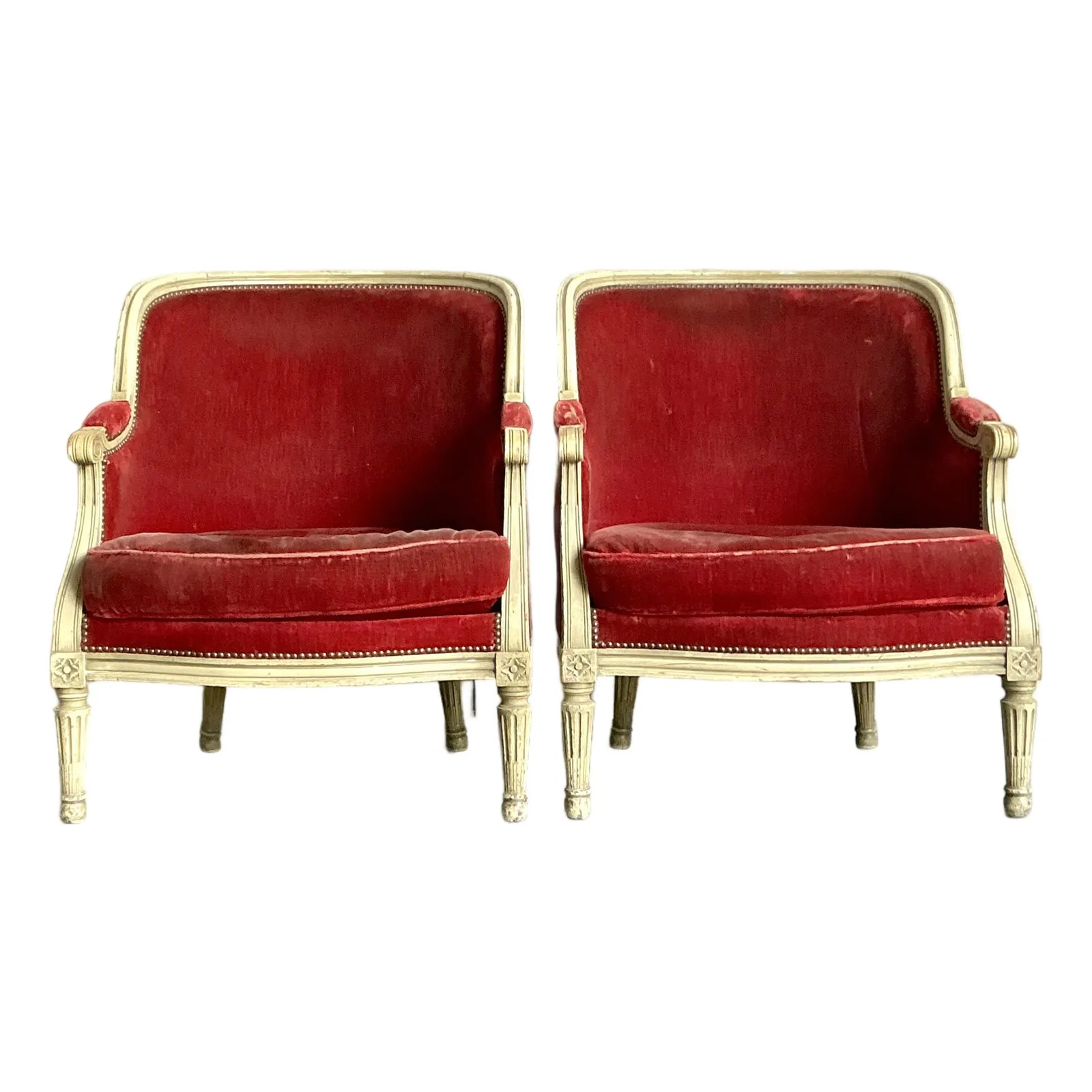 Vintage Regency Distressed Velvet Bergere Chairs - A Pair — additional photo 1