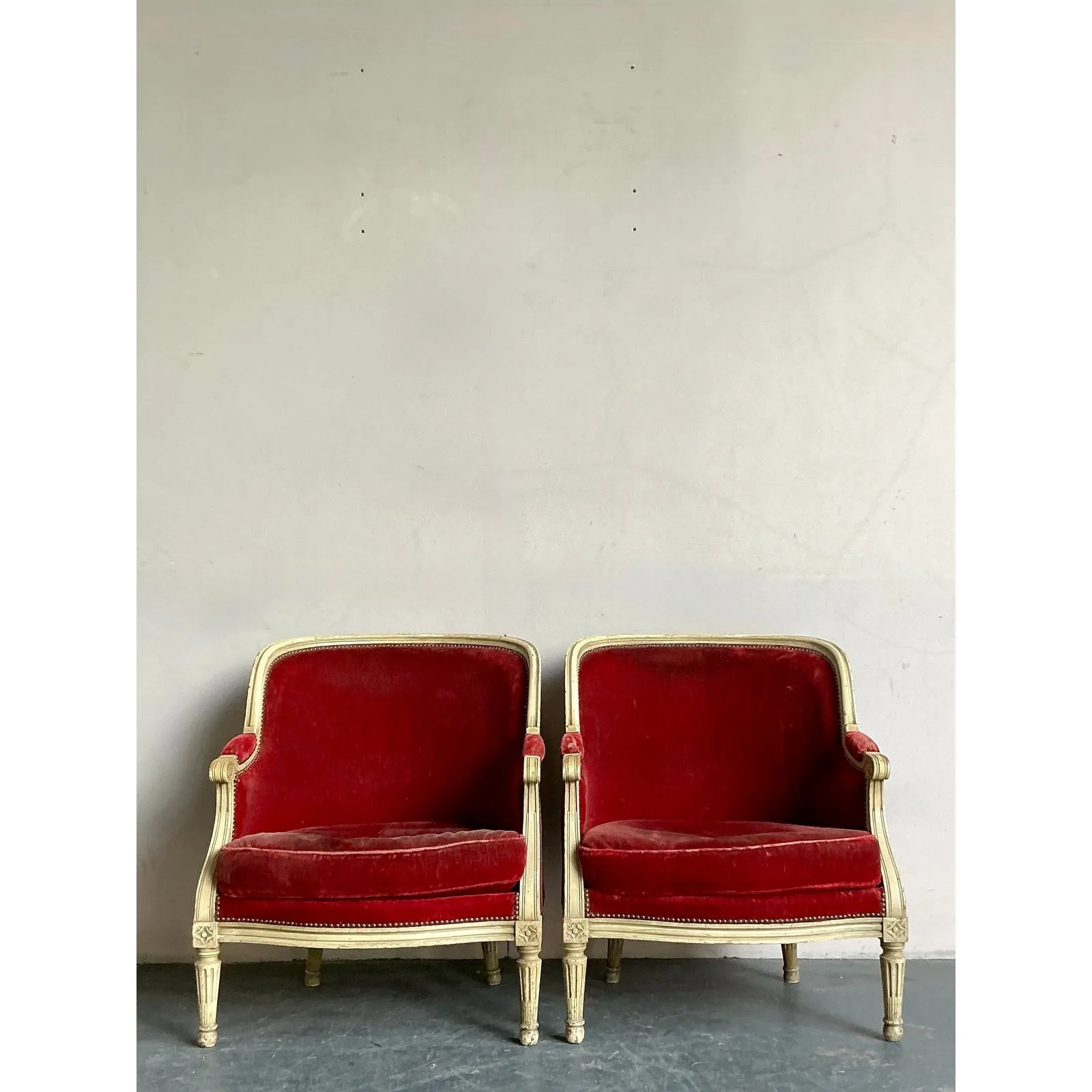 Vintage Regency Distressed Velvet Bergere Chairs - A Pair — additional photo 8