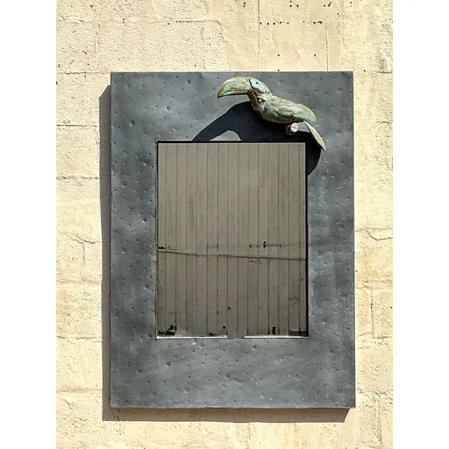Vintage Coastal Hammered Metal Toucan Mirror — additional photo 4