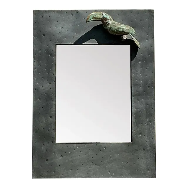 Vintage Coastal Hammered Metal Toucan Mirror — additional photo 1