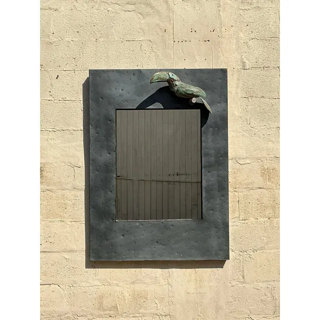 Vintage Coastal Hammered Metal Toucan Mirror — additional photo 3