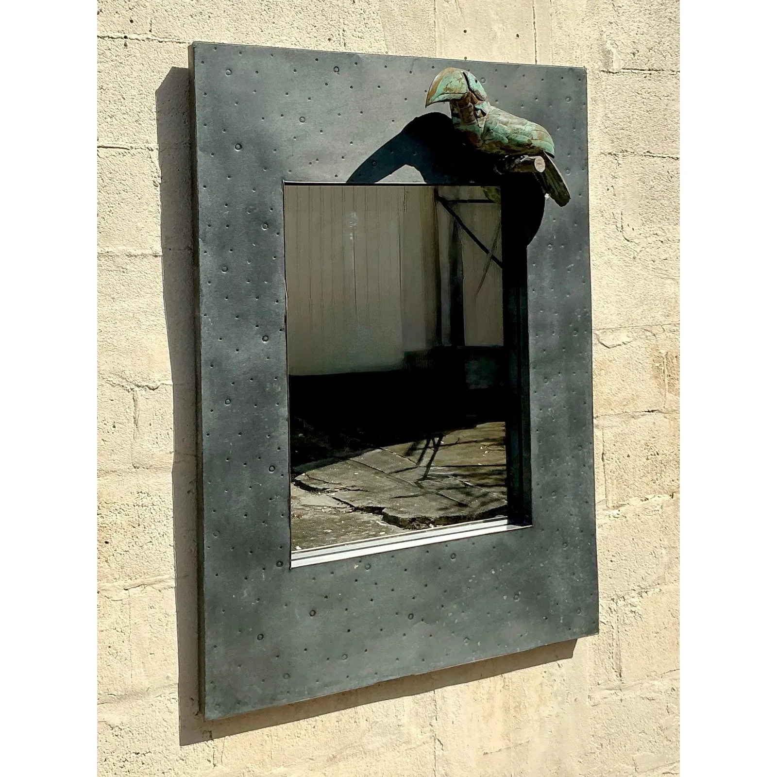 Vintage Coastal Hammered Metal Toucan Mirror — additional photo 6