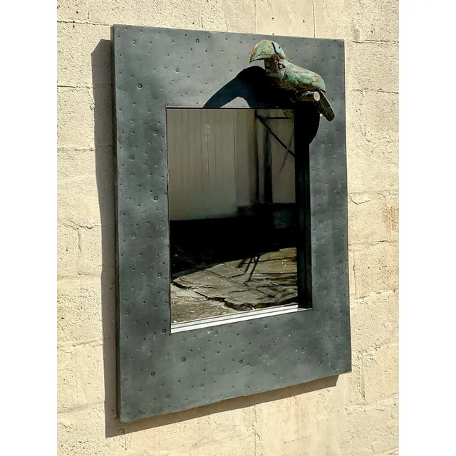 Vintage Coastal Hammered Metal Toucan Mirror — additional photo 6