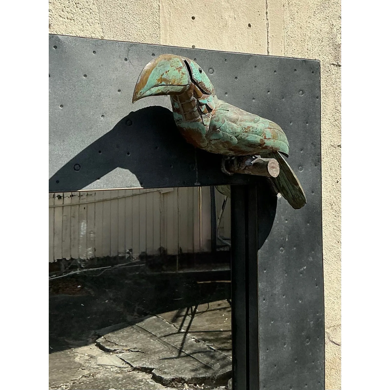 Vintage Coastal Hammered Metal Toucan Mirror — additional photo 7