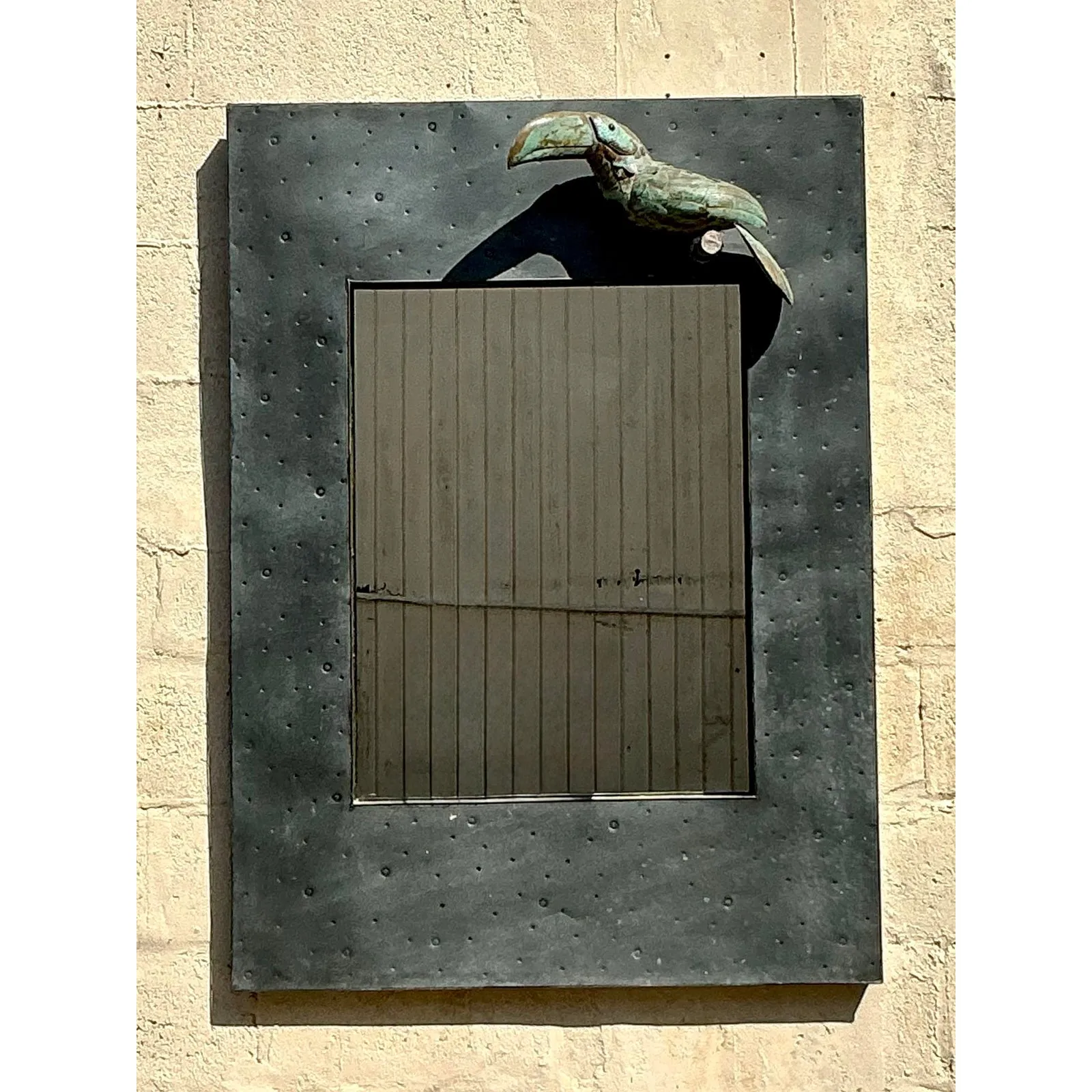Vintage Coastal Hammered Metal Toucan Mirror — additional photo 5