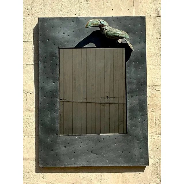 Vintage Coastal Hammered Metal Toucan Mirror — additional photo 5