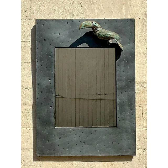 Vintage Coastal Hammered Metal Toucan Mirror — additional photo 8