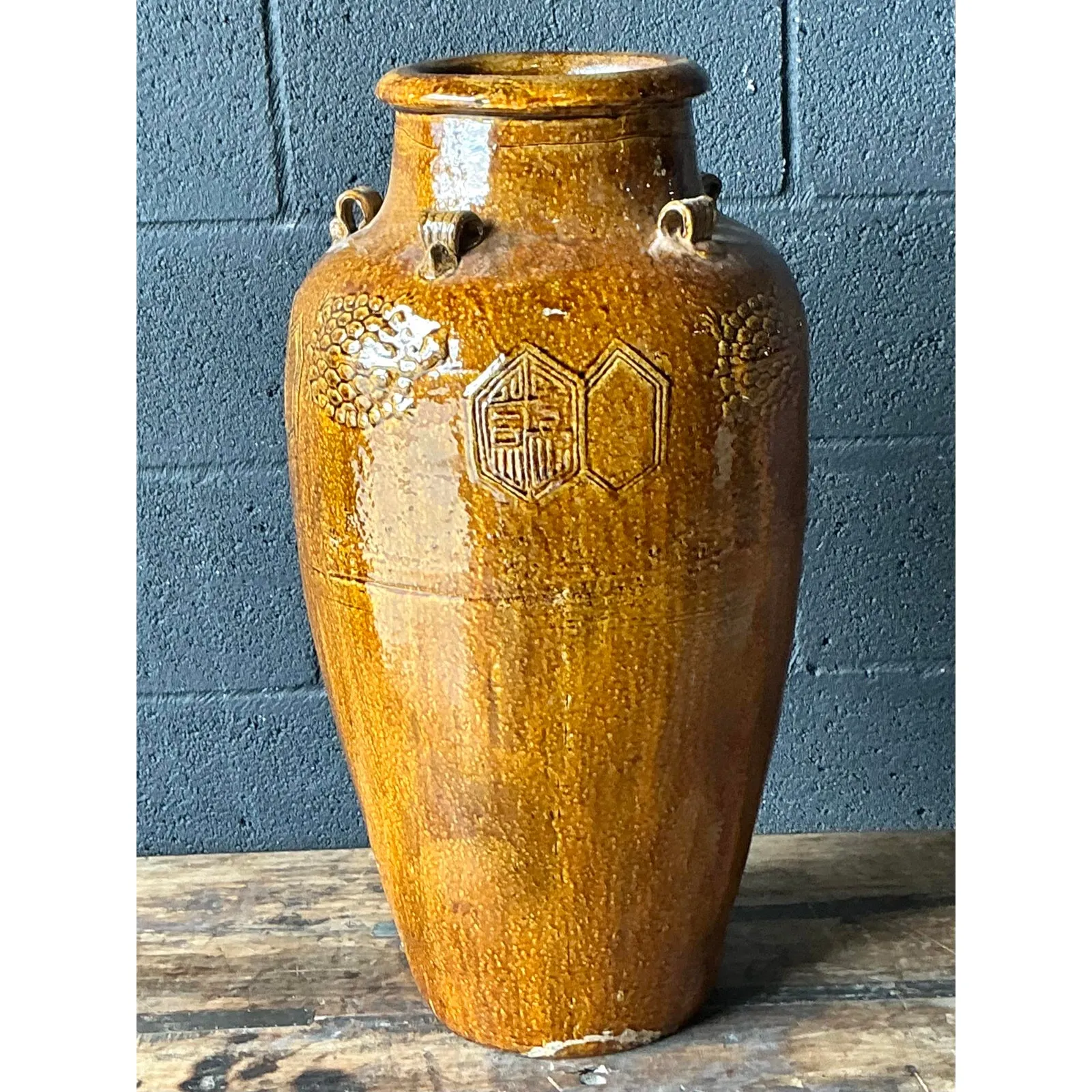 Vintage Boho Glazed Ceramic Urn — additional photo 1