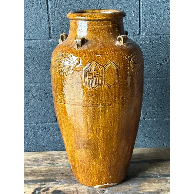 Vintage Boho Glazed Ceramic Urn — additional photo 1