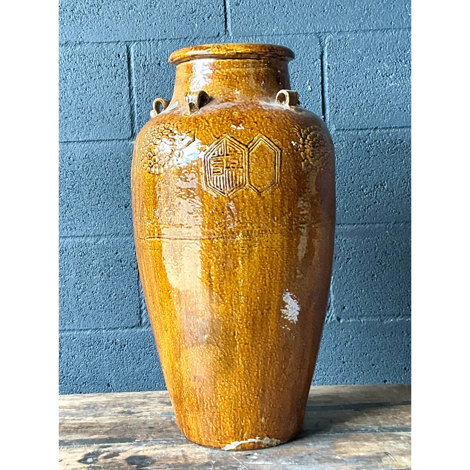 Vintage Boho Glazed Ceramic Urn — additional photo 2