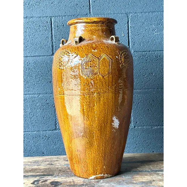 Vintage Boho Glazed Ceramic Urn — additional photo 2